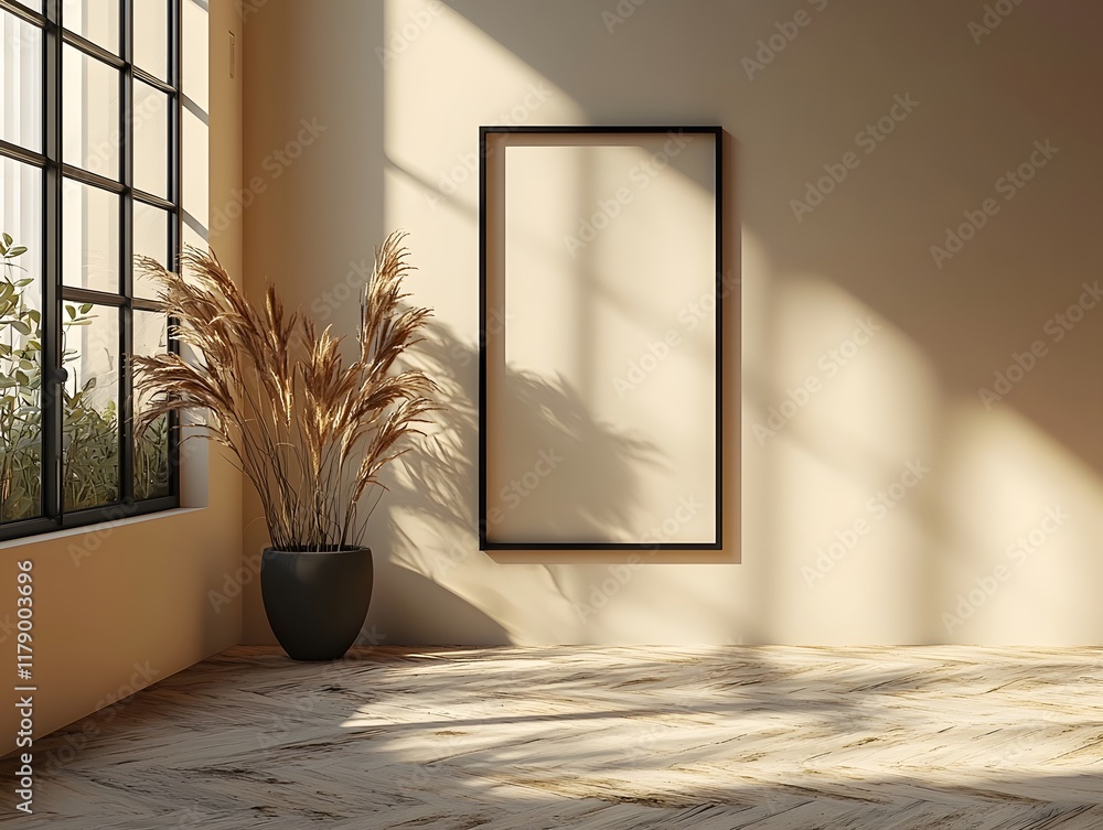 Poster minimalist modern black frame stand alone on solid background symbolizing simplicity and elegance
