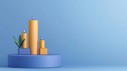 Modern 3D Infographic Design Featuring Metallic Bar Graphs and Icon Elements in a Clean Blue Background for Enterprise Milestone Visualization