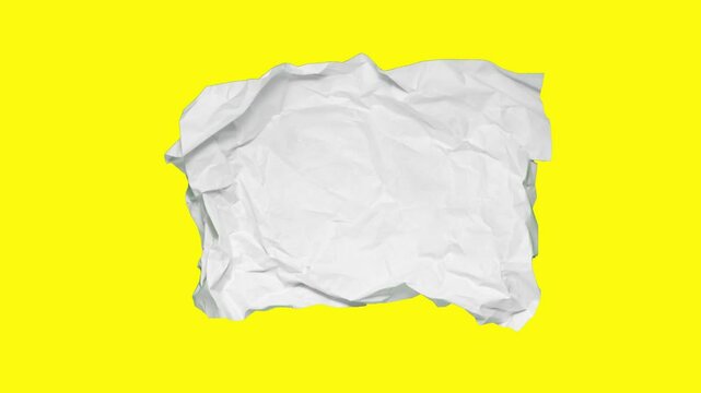 Stop motion animation of crumpled paper, stop motion animation 4k, on a yellow background.	
