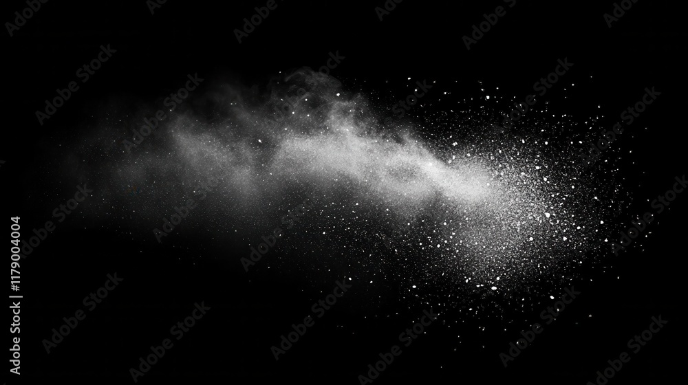 Poster black matte textured background with floating dust particles illuminated by soft light in the top ri