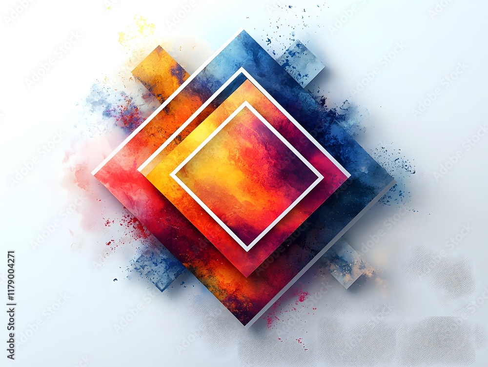 Aufkleber vibrant geometric abstract frame floating on plain white backdrop showcasing modern art expression