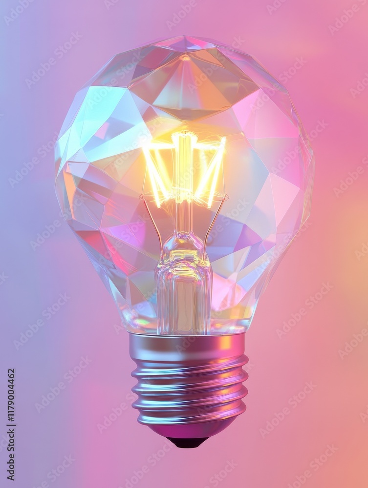 Aufkleber polygon idea light bulb on blurred gradient multicolored background. global cryptocurrency blockchai