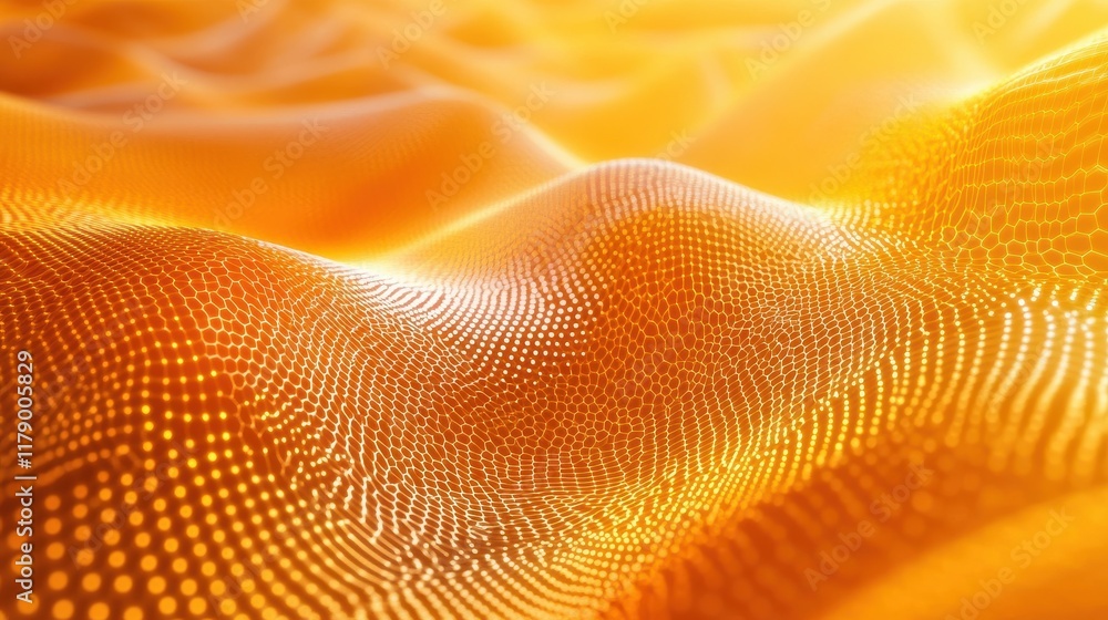 Poster abstract futuristic surface with orange glowing hexagons is creating modern background