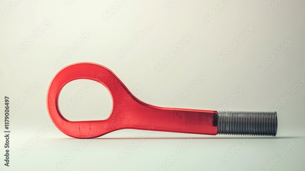 Poster abstract close-up of a red and silver metallic tool on a minimal background