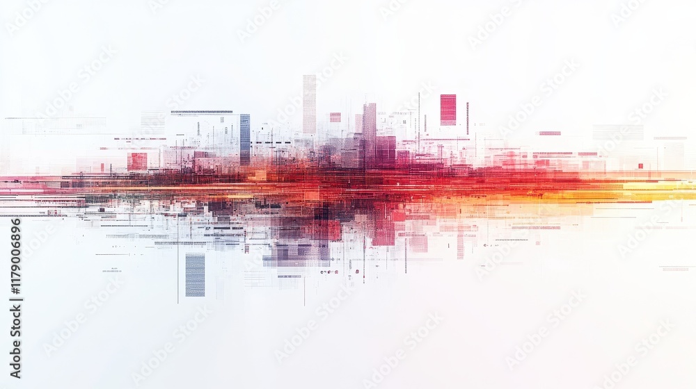 Poster minimalist abstract tech: global communication and data analysis on white background, cyber explorat