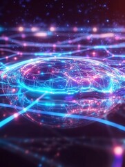 Obraz premium Vibrant Digital Painting: Futuristic Network Globe Glowing Mysteriously in Deep Space. AI Generated