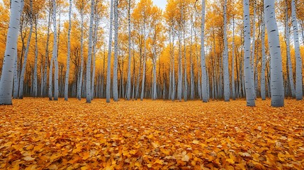 Golden aspen grove autumn leaves landscape wallpaper.