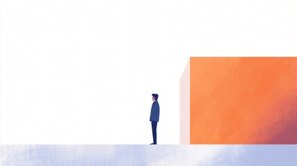 Obraz premium Man Contemplating by an Abstract Wall - A Visual Metaphor for Challenges and Decisions in Life