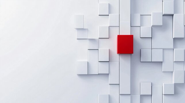 Abstract 3D Render of Red Cube Among White Cubes - Minimalist Design