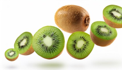 Fototapeta premium Kiwi Fruit Slices Isolated on White Background Fresh and Vibrant
