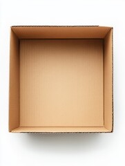 Fototapeta premium An empty cardboard box sits on a white background ready for various uses such as storage, shipping, or organization. Its clean and simple design provides a versatile option for any packing needs