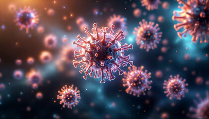 Artistic 3D model of HMPV particles on holographic interface