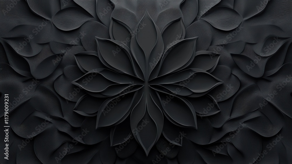 Poster 3d abstract black shape background with symmetrical pattern, 3d render, and realistic