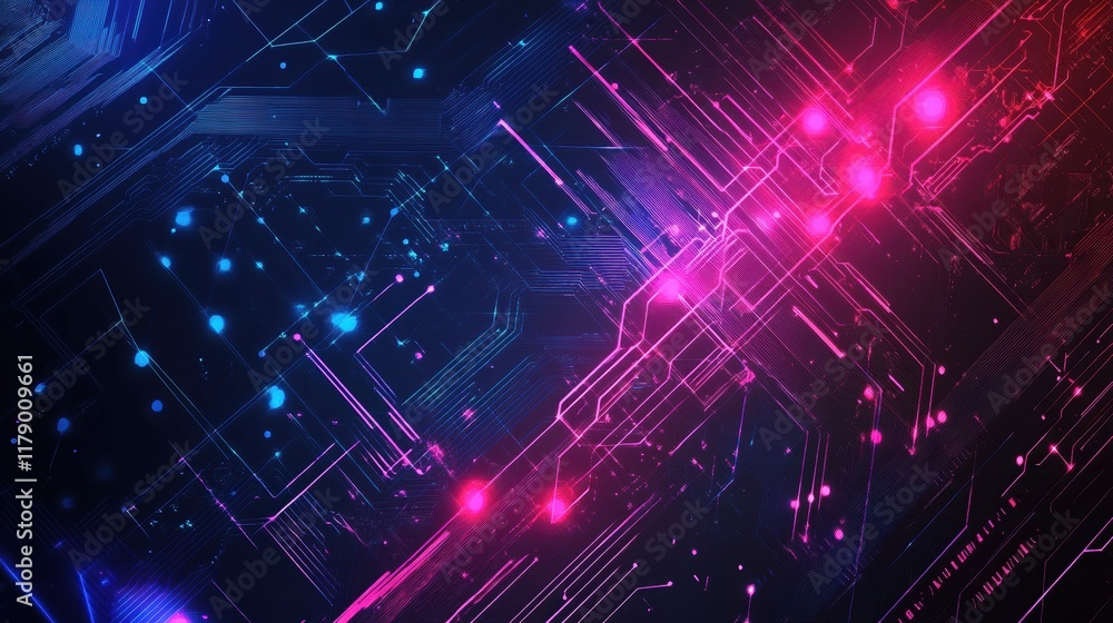 Aufkleber abstract digital background with glowing neon lines and cyberpunk elements