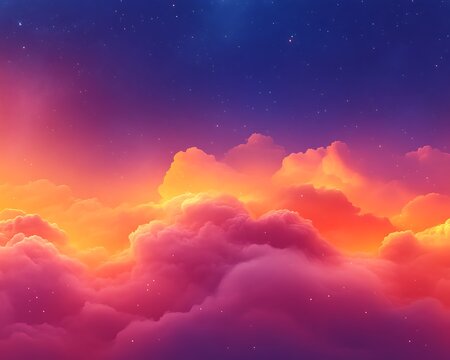 Vibrant sunset cloudscape with starry night sky. - Powered by Adobe