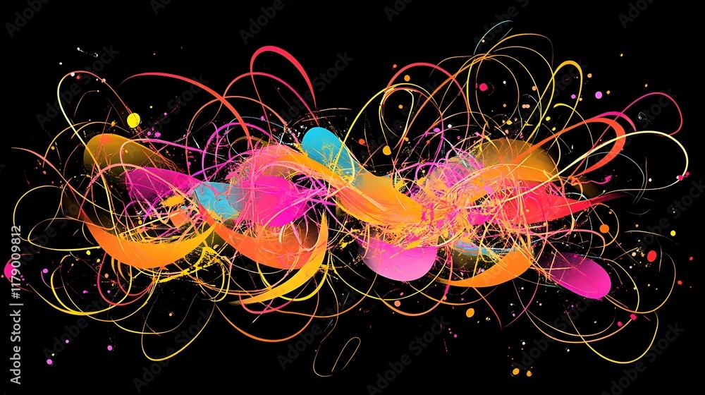 Poster abstract colorful paint splashes and lines design