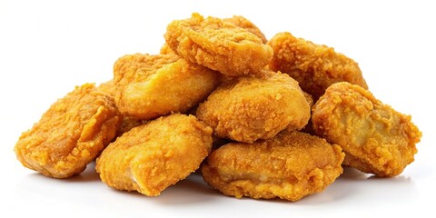 Crispy Chicken Nuggets Isolated on White Background - Fast Food Stock Photo