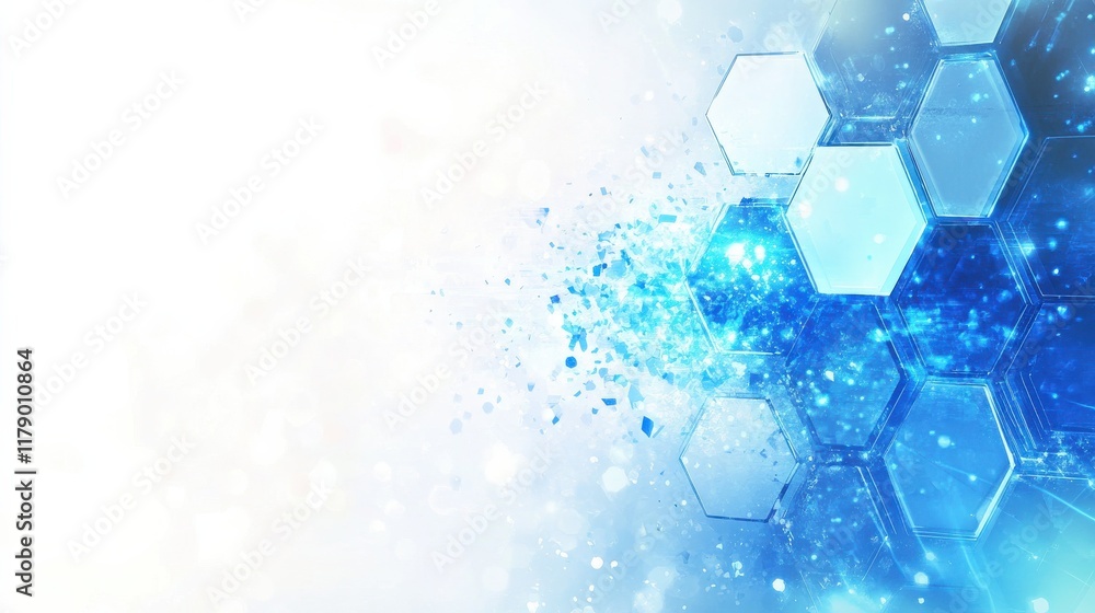Aufkleber modern 3d hexagonal technology abstract background features blue bright energy flashes under hexagon