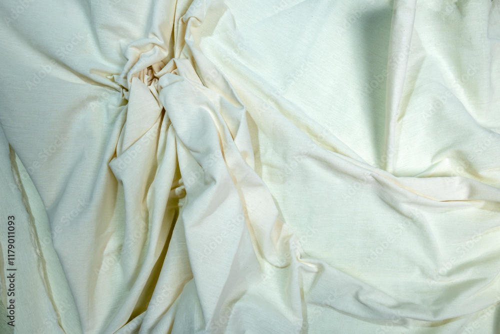 Poster top view of crumpled white fabric for abstract pattern texture background