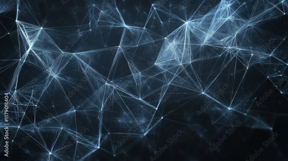 Poster a digital abstract background featuring a geometric pattern of glowing blue and white lines on a dar