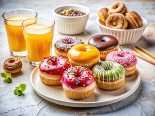 Delicious Donuts, Muffins & Drinks on White Background - Perfect for Bakery Menu or Blog