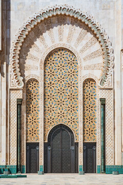 Ornate portal and door, Hassan II Mosque, Casablanca, Morocco