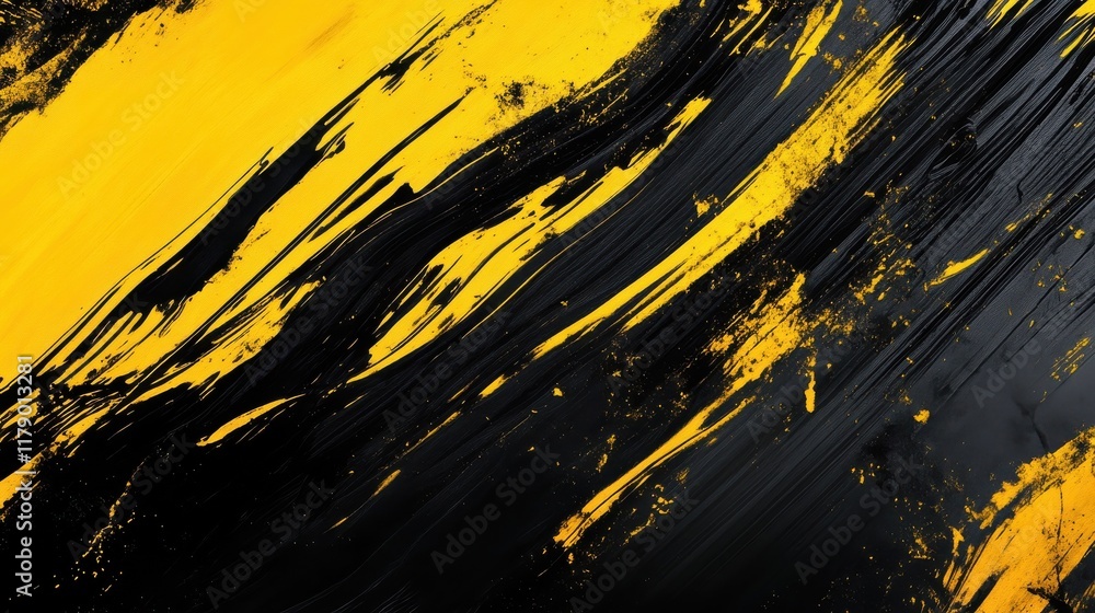 Poster a dynamic abstract black and yellow background with brush strokes. ai generation.