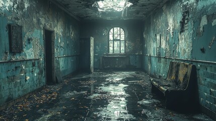 Abandoned hospital complex interior slung derelict forsaken outcast