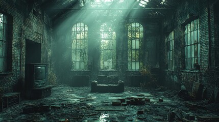 Abandoned old factory interior slung derelict forsaken outcast