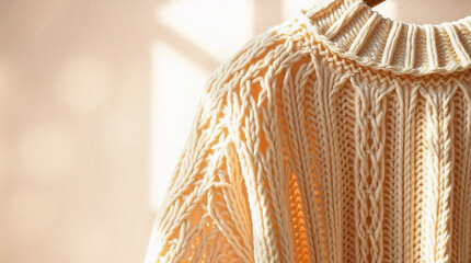 Obraz premium Cozy beige knitted sweater with beautiful texture