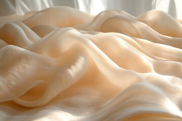 Obraz premium Soft, flowing beige fabric drapes in sunlight.