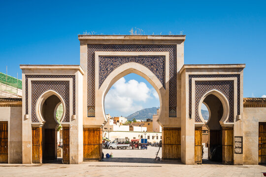 Arabic style arched gate in the wall of the old town, Fes, Morocco