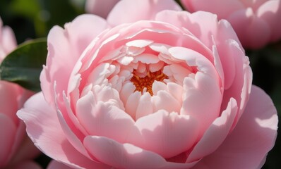 Beautiful pink peony in full bloom