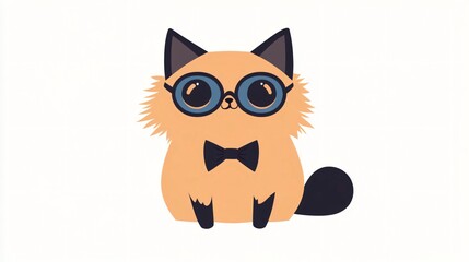 Obraz premium Adorable Cartoon Cat with Glasses and Bow Tie