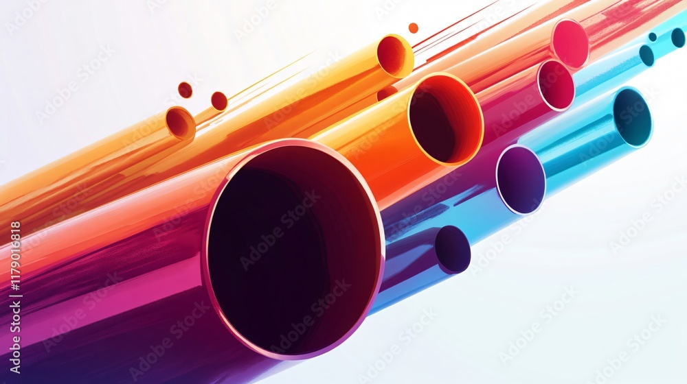 Poster abstract composition of colorful cylinders, dynamic lines, and vibrant hues. a modern graphic design