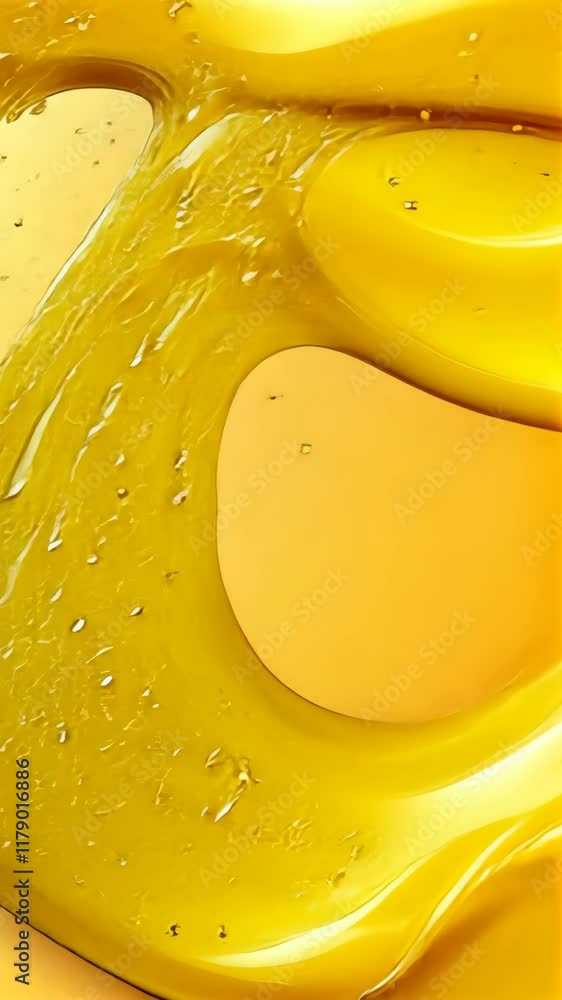 Poster bright yellow liquid flows smoothly against a light background, creating an abstract pattern