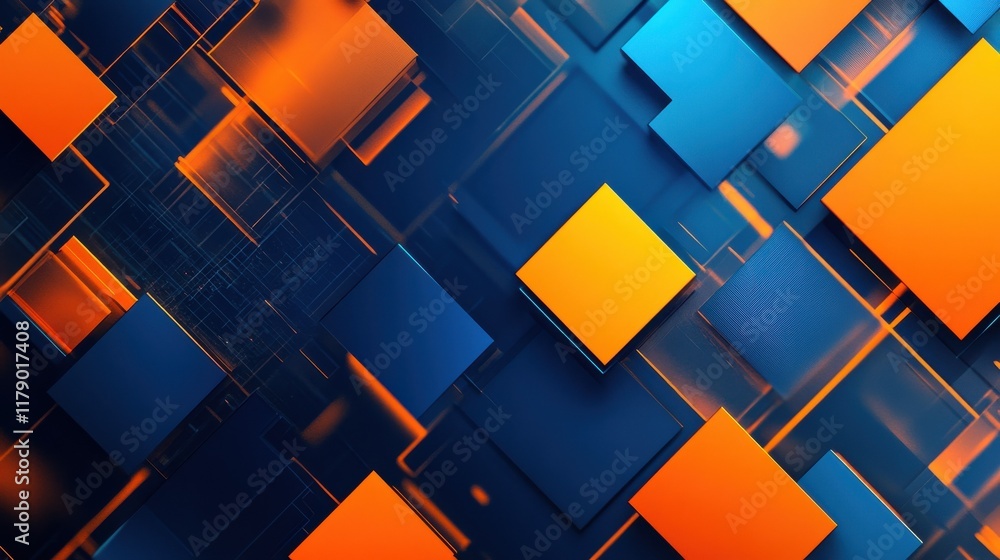 Poster abstract blue and orange background with squares - generative ai