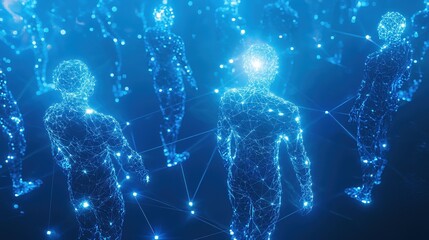 a network of people connected to each other with glowing lights on them and a blue background
