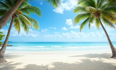 Tropical beach with palm trees and clear sky
