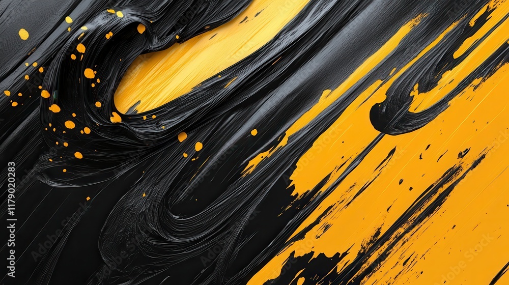 Poster a dynamic abstract black and yellow background with brush strokes. ai generation.