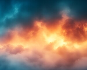 Dramatic sunset sky with vibrant orange and teal clouds.