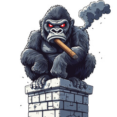 Cartoonish gorilla with red eyes, cigar in hand, stern look. © Edik