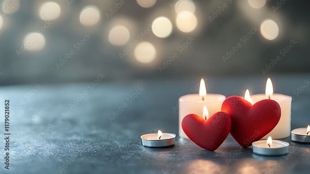 Poster cozy candlelit heart shaped arrangement on a moody dark table romantic and intimate setting with war