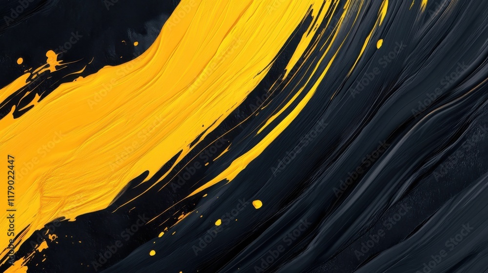 Poster a dynamic abstract black and yellow background with brush strokes. ai generation.