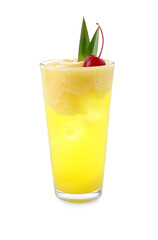 Tasty pineapple cocktail with cherry in glass isolated on white