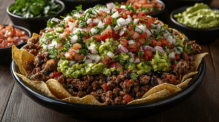 Giant Loaded Nachos Platter with Beef, Guacamole, and Pico de Gallo