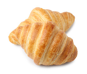 Tasty fresh croissants isolated on white. Puff pastry