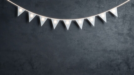 Happy birthday bunting themed, Bright white bunting with lights on dark textured background