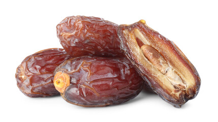 Many tasty dried dates isolated on white