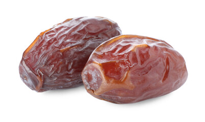 Two tasty dried dates isolated on white